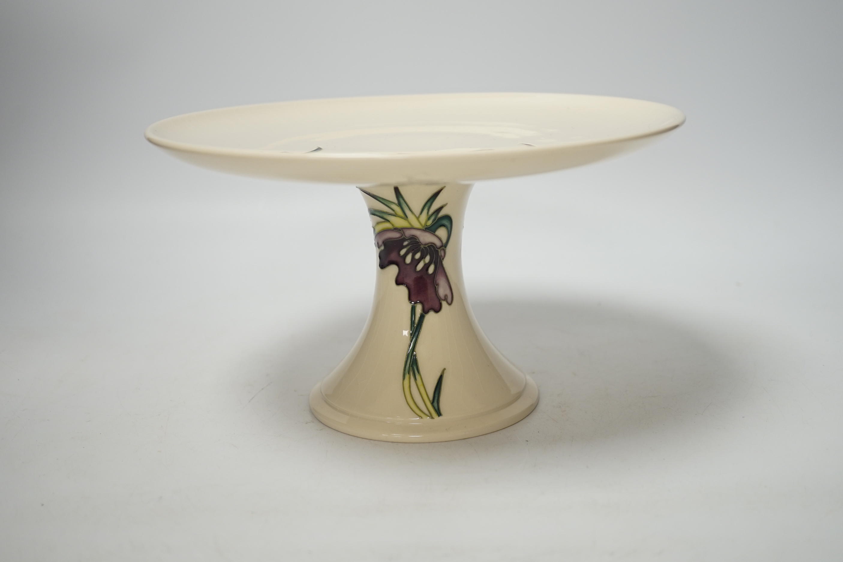 A Moorcroft Macintosh style tray (boxed) and a Moorcroft ‘Persephone’ tazza, 13cm high x 22.5cm diameter